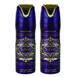 Pack of 2 - Badee Al Oud Amethyst Deodorant Perfume Spray for Unisex 200ml | Bergamot, Jasmine and Vanilla Fragrance