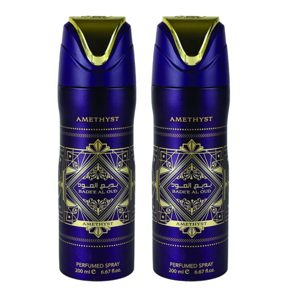 Pack of 2 - Badee Al Oud Amethyst Deodorant Perfume Spray for Unisex 200ml | Bergamot, Jasmine and Vanilla Fragrance