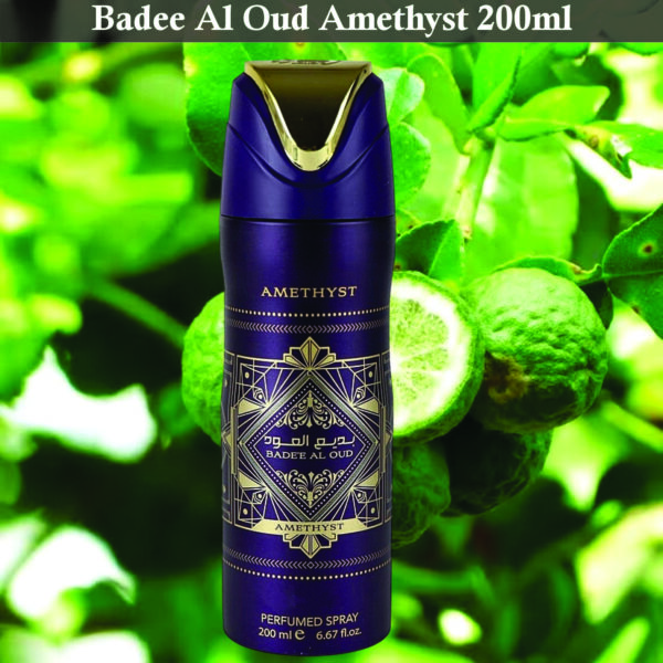 Pack of 2 - Badee Al Oud Amethyst Deodorant Perfume Spray for Unisex 200ml | Bergamot, Jasmine and Vanilla Fragrance - Image 2